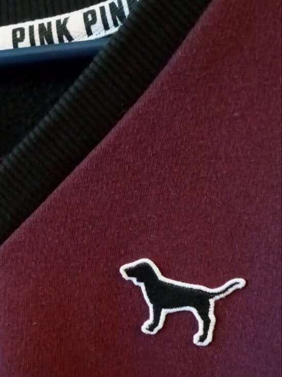 PINK Sweatshirt Women's L Victoria's Secret Dog V-Neck Pullover Long Sleeve - Picture 10 of 14